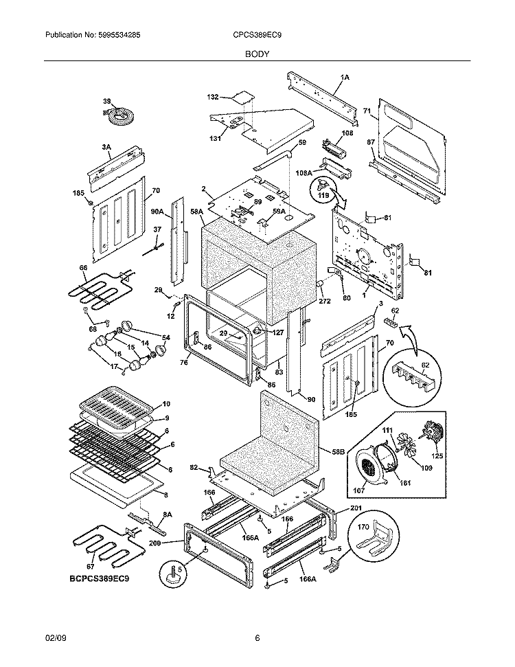 BODY Diagram and Parts List for CPCS389EC9  Frigidaire Range