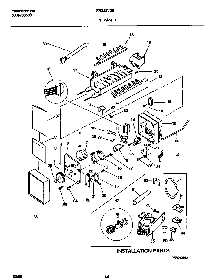 ICE MAKER Diagram and Parts List for FRS22VSBD1  Frigidaire Refrigerator