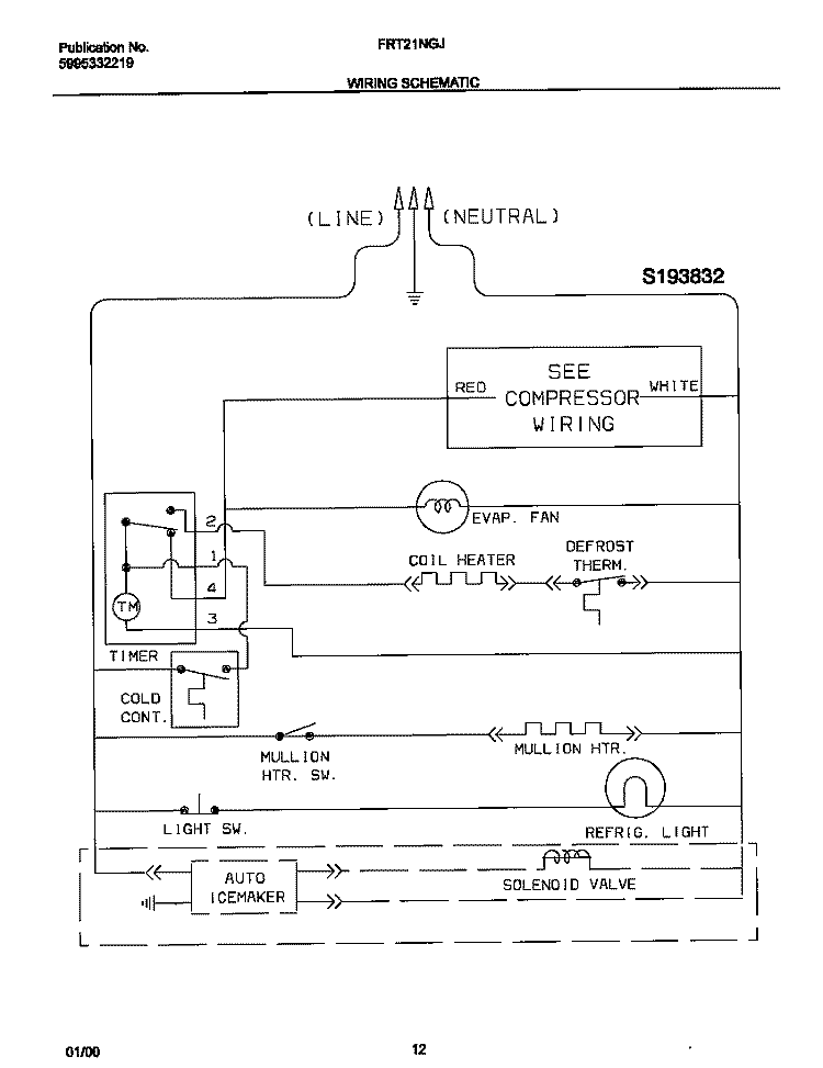WIRING DIAGRAM Diagram and Parts List for FRT21NGJB1  Frigidaire Refrigerator