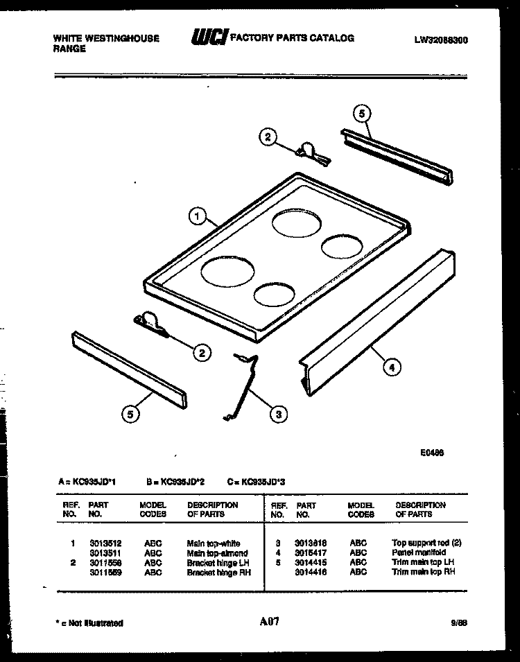COOKTOP PARTS Diagram and Parts List for KC935JW3  Frigidaire Range