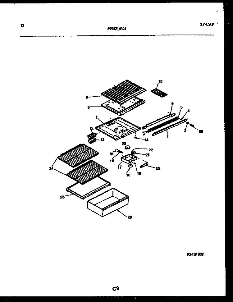 SHELVES AND SUPPORTS Diagram and Parts List for FPD14TPL1  Frigidaire Refrigerator