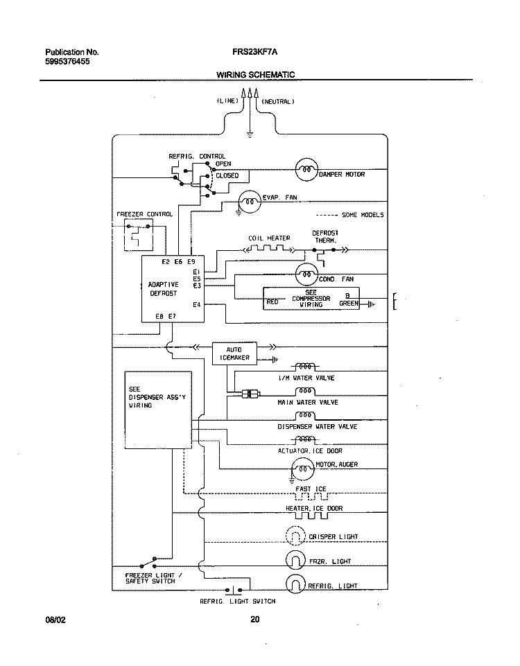WIRING SCHEMATIC Diagram and Parts List for FRS23KF7AB6  Frigidaire Refrigerator