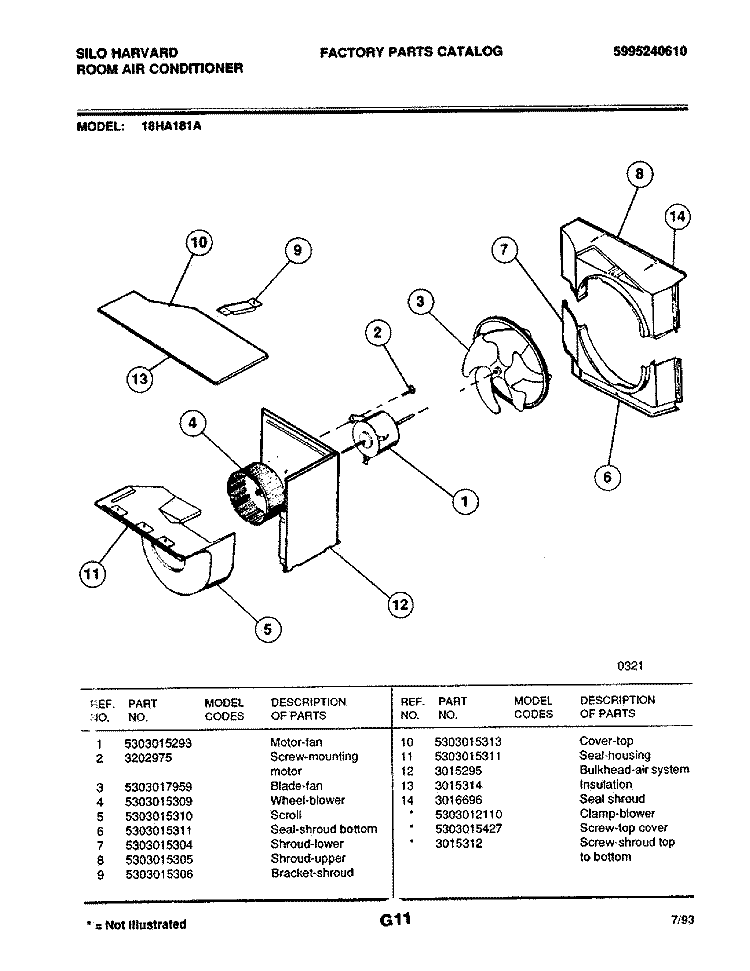 MOTOR / FAN Diagram and Parts List for 18HA181A  Frigidaire Air Conditioner
