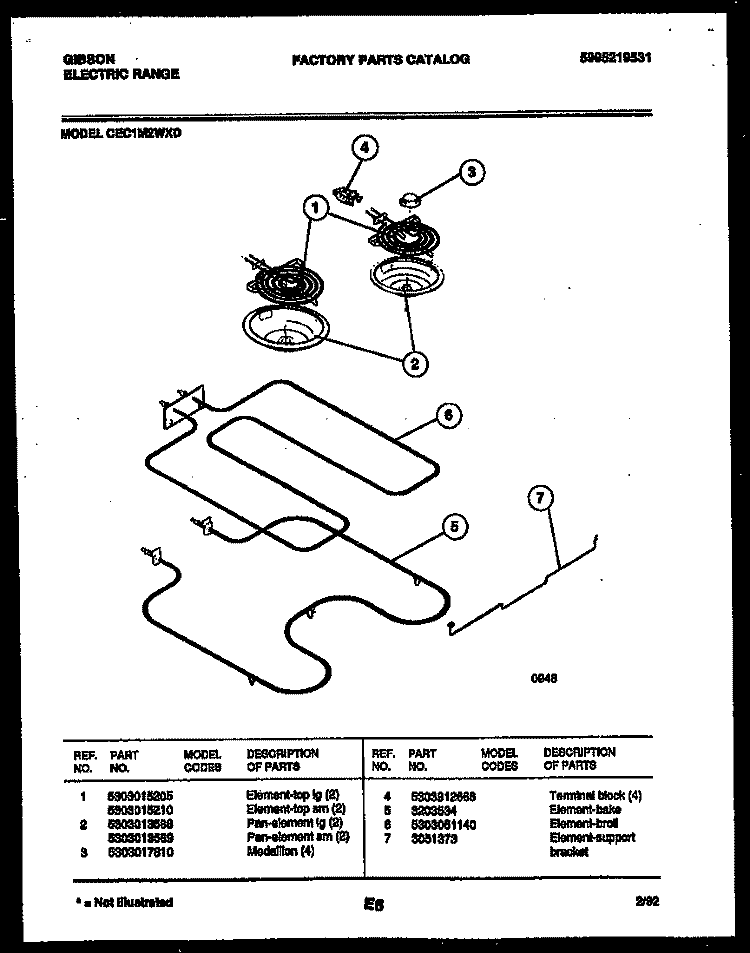 BROILER PARTS Diagram and Parts List for CEC1M2WXD  Gibson Range