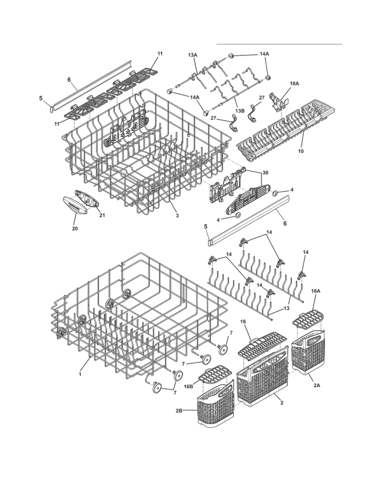 Racks Diagram and Parts List for FPHD2485NF0A  Frigidaire Dishwasher