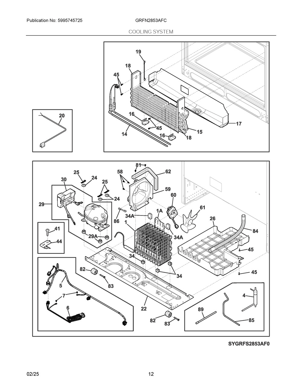 Cooling System Diagram and Parts List for GRFN2853AFC  Frigidaire Refrigerator