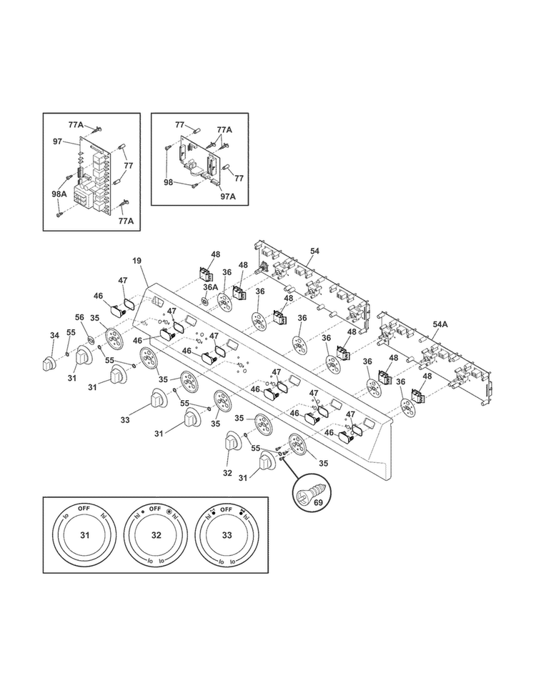 Control Panel Diagram and Parts List for E36EC75HSS3  Electrolux Cooktop