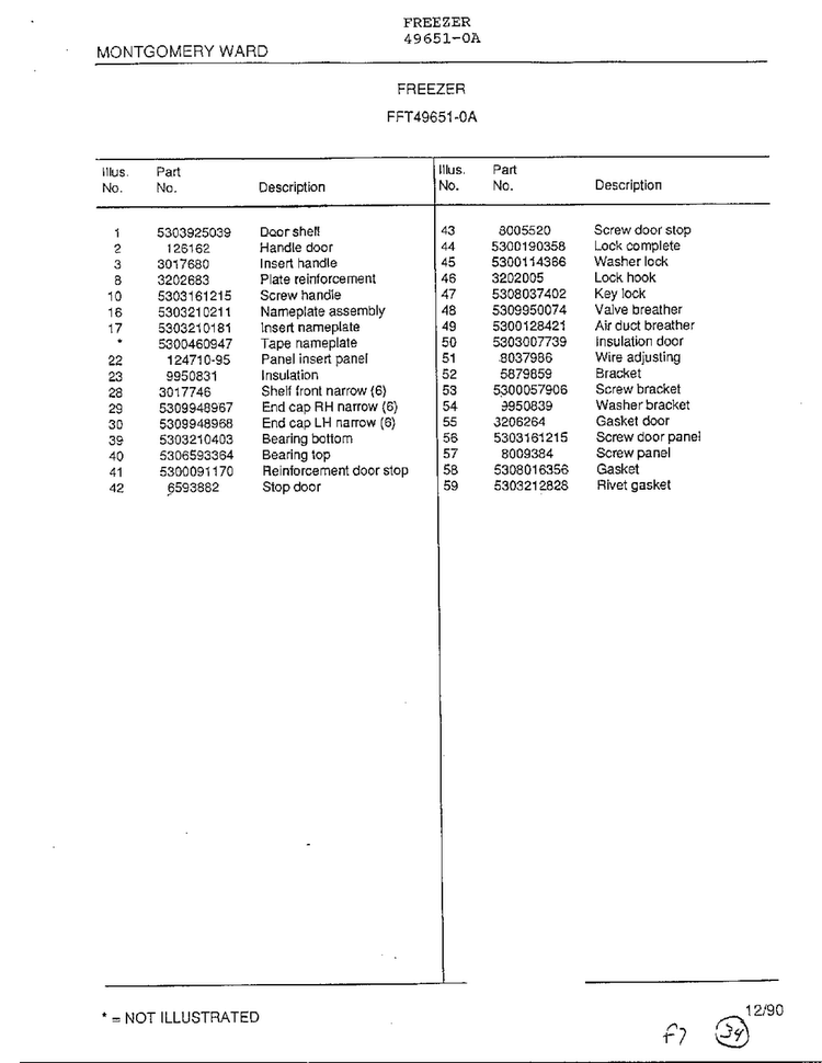 Freezer Page 2 Diagram and Parts List for 49651-0A  Frigidaire Freezer