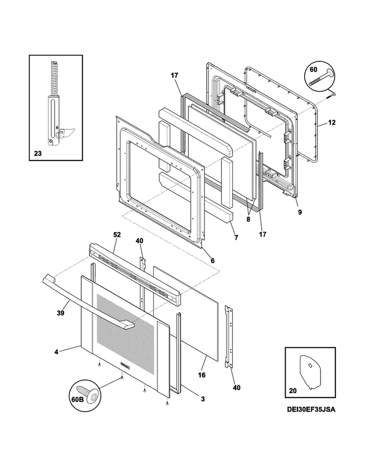 Door Diagram and Parts List for CEI30EF3JSC  Electrolux Range