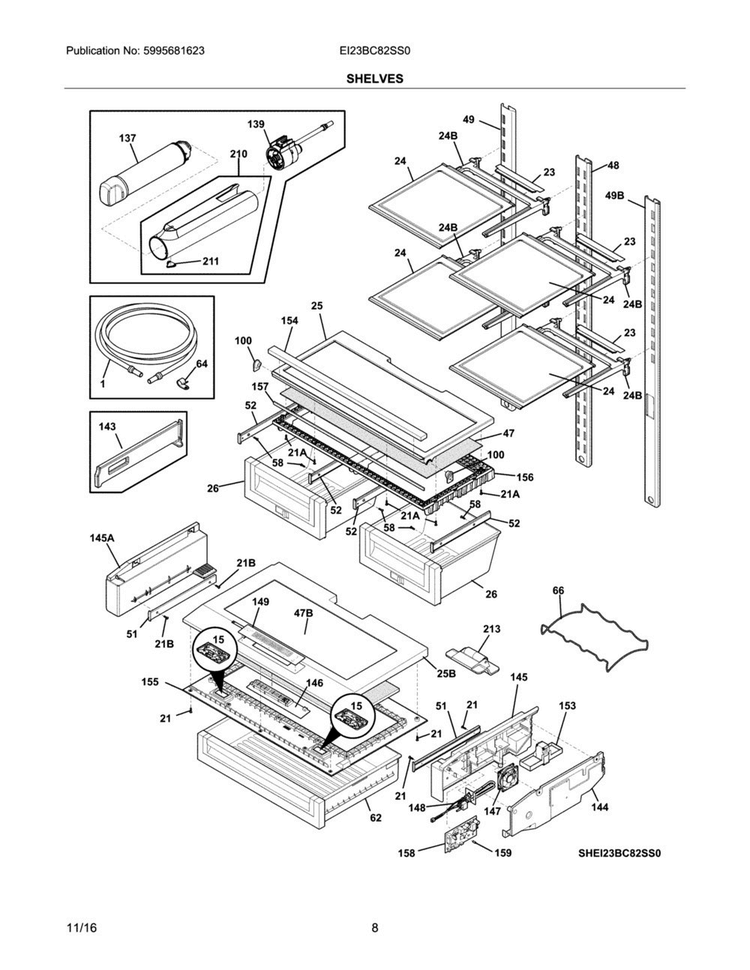 Shelves Diagram and Parts List for EI23BC82SS0  Electrolux Refrigerator