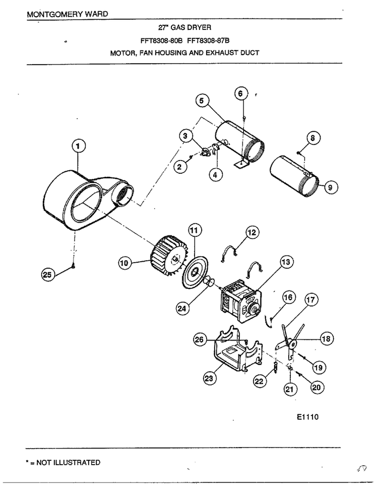 Motor/fan Housing And Exhaust Duct Diagram and Parts List for 8308-80B  Frigidaire Dryer