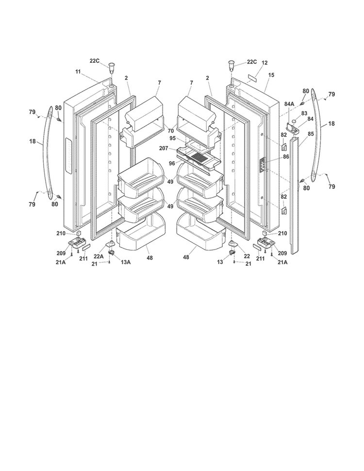 Fresh Food Door Diagram and Parts List for MSBH30V7LS4  Uni Refrigerator