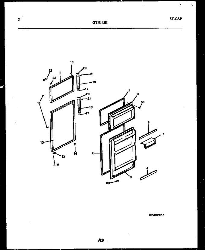 02 - Door Parts Diagram and Parts List for GTN GTL142BK2 Frigidaire Refrigerator