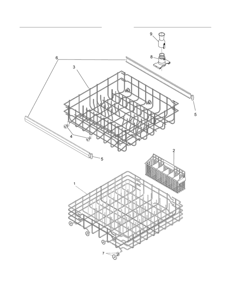 Racks Diagram and Parts List for FDB520RHB3  Frigidaire Dishwasher