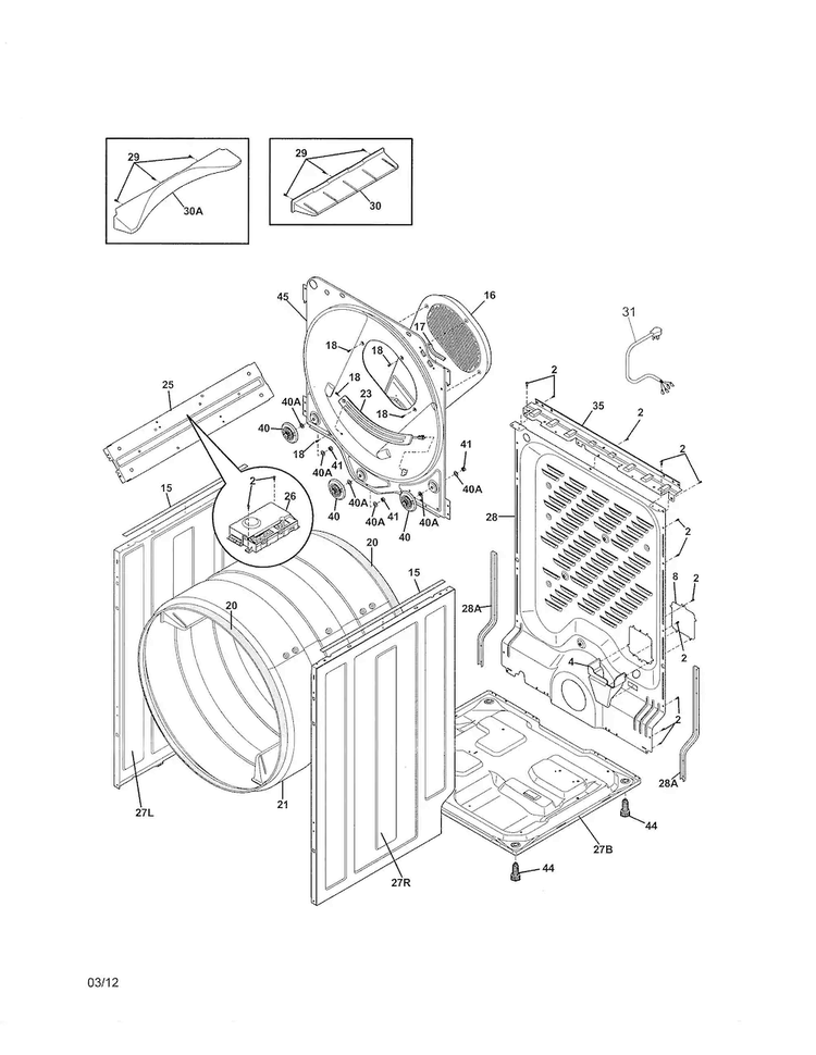 Cabinet/drum Diagram and Parts List for EIGD50LIW0  Electrolux Dryer