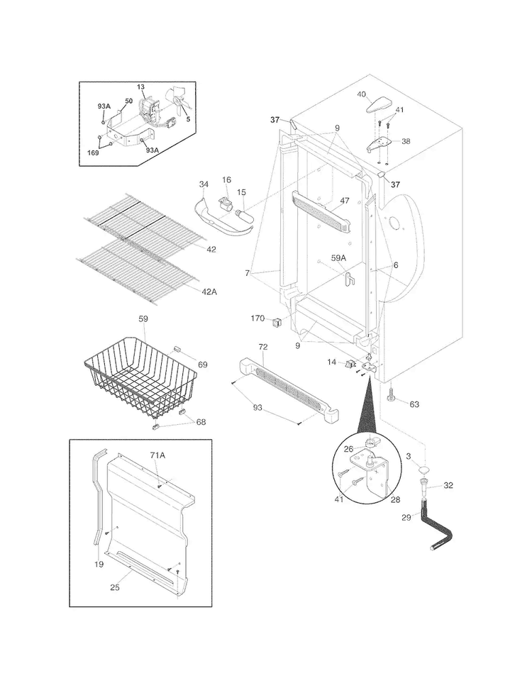 Cabinet Diagram and Parts List for FFU21F5HWX  Frigidaire Freezer