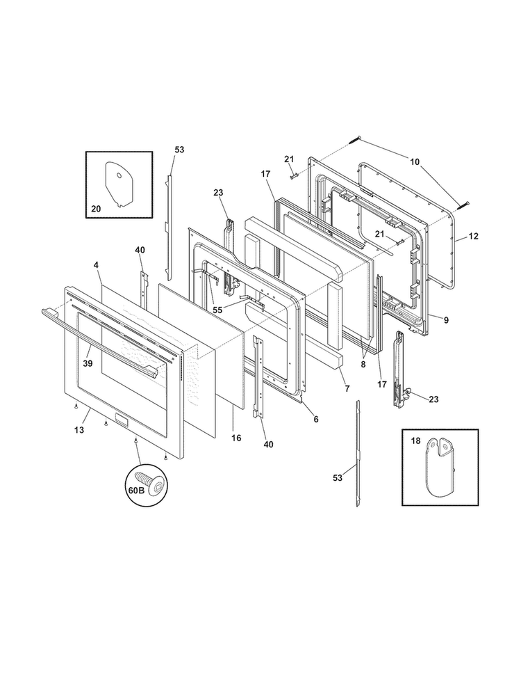 Door Diagram and Parts List for CPEF3081MFD  Frigidaire Range
