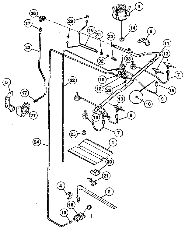Burner Section Diagram and Parts List for 32-1048  Tappan Range