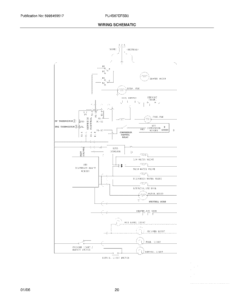 WIRING SCHEMATIC Diagram and Parts List for PLHS67EFSB0  Frigidaire Refrigerator