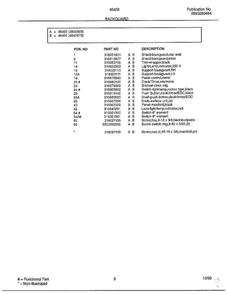 Backguard Page 2 Diagram and Parts List for 484567B  Frigidaire Range
