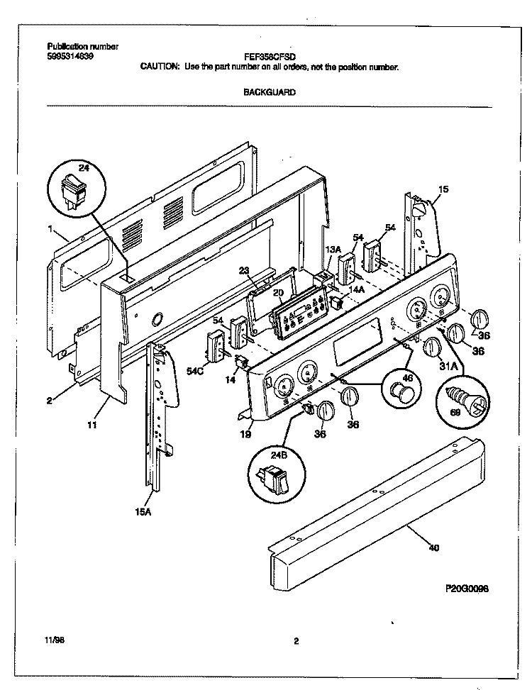 BACKGUARD Diagram and Parts List for FEF358CFSD  Frigidaire Range