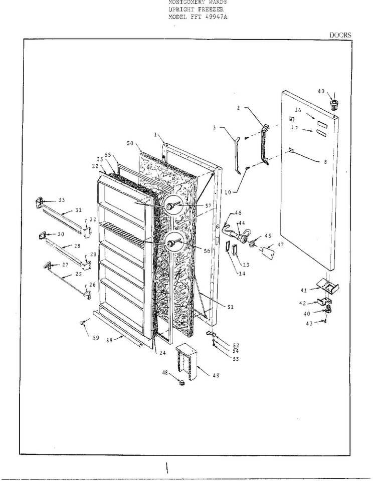 Doors Diagram and Parts List for 49947A  Frigidaire Freezer