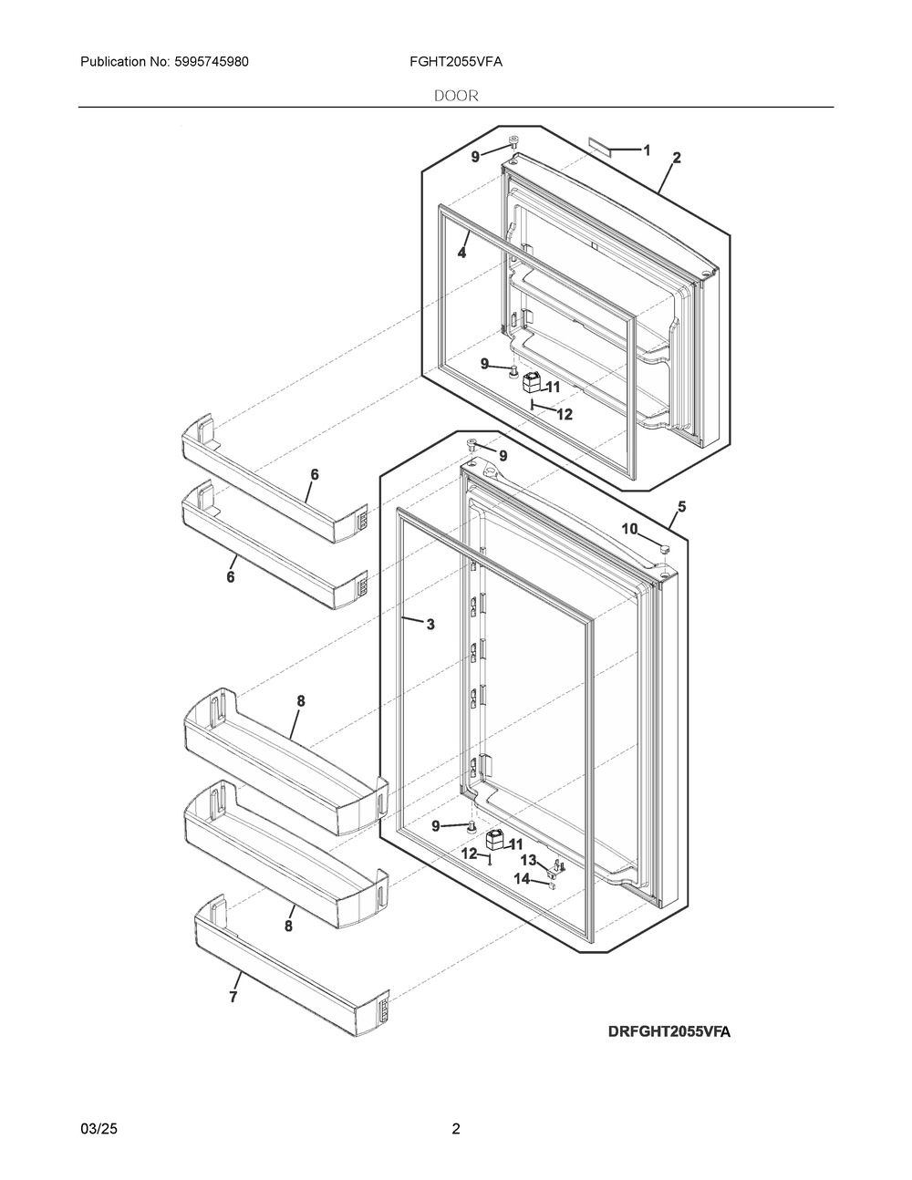 Door Diagram and Parts List for FGHT2055VFA  Frigidaire Refrigerator