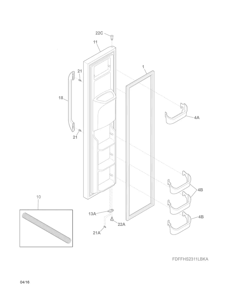 Freezer Door Diagram and Parts List for FFHS2311PFBA  Frigidaire Refrigerator