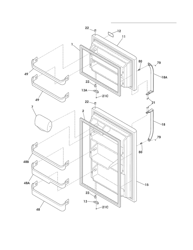 Doors Diagram and Parts List for LFHT2117NF1  Frigidaire Refrigerator