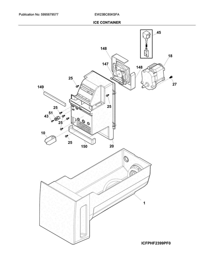 Ice Container Diagram and Parts List for EW23BC85KSFA  Electrolux Refrigerator