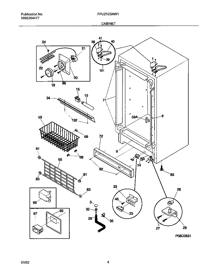 CABINET Diagram and Parts List for FFU21C5AW1  Frigidaire Freezer