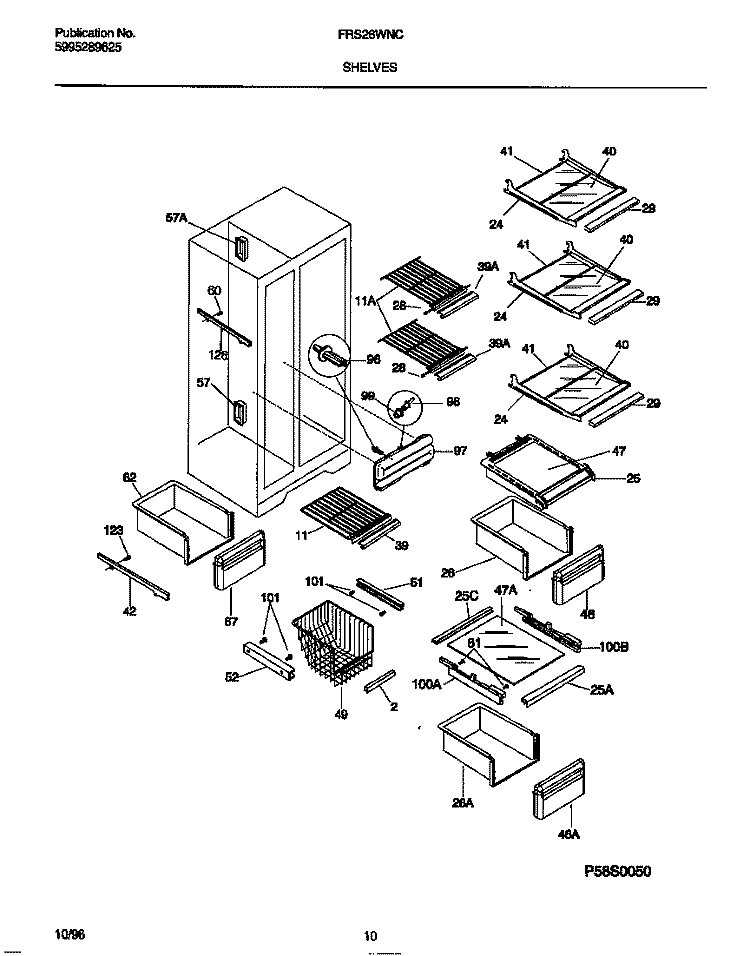 SHELVES Diagram and Parts List for FRS26WNCW4  Frigidaire Refrigerator