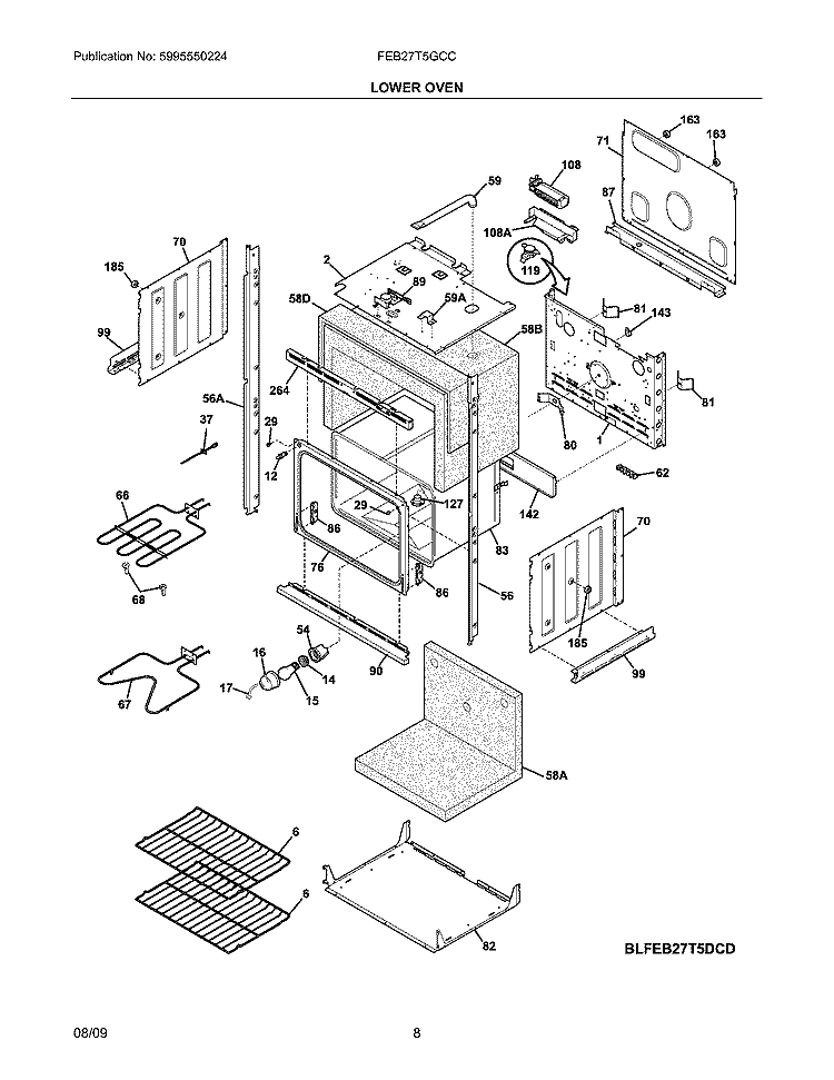 LOWER OVEN Diagram and Parts List for FEB27T5GCC  Frigidaire Wall Oven