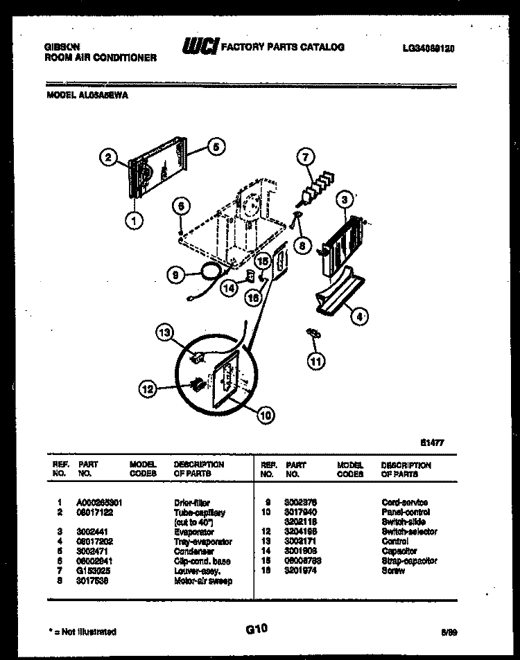 ELECTRICAL PARTS Diagram and Parts List for AL05A5EWA  Gibson Air Conditioner