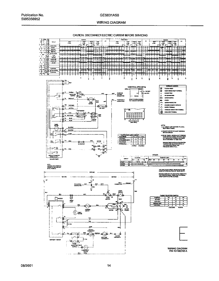 131992700 WIRING DIAGRAM Diagram and Parts List for GES831AS0  Gibson Washer Dryer Combo