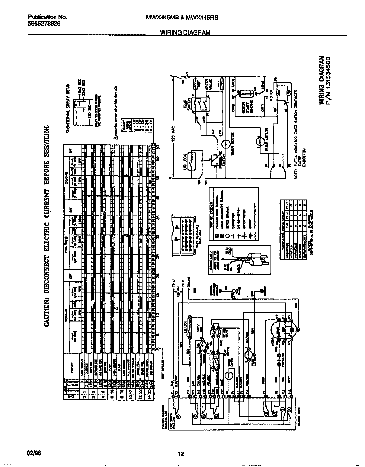 WIRING DIAGRAM Diagram and Parts List for MWX445RBW4  Frigidaire Washer