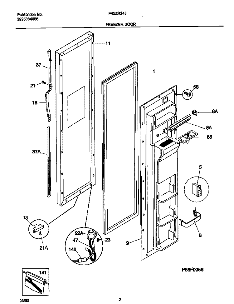 FREEZER DOOR Diagram and Parts List for F45ZR24JW0  Frigidaire Refrigerator