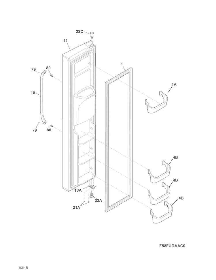 Freezer Door Diagram and Parts List for DFHS2313MFCA  Frigidaire Refrigerator