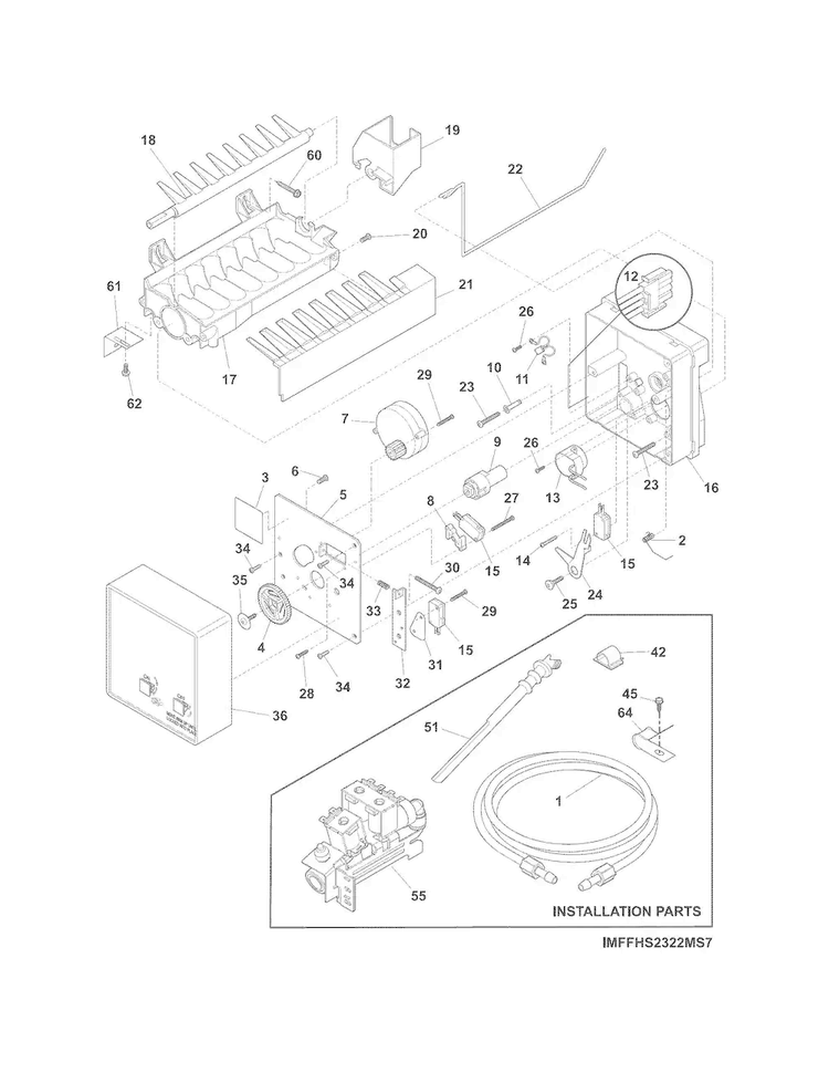 Ice Maker Diagram and Parts List for FFSS2622NB5  Frigidaire Refrigerator