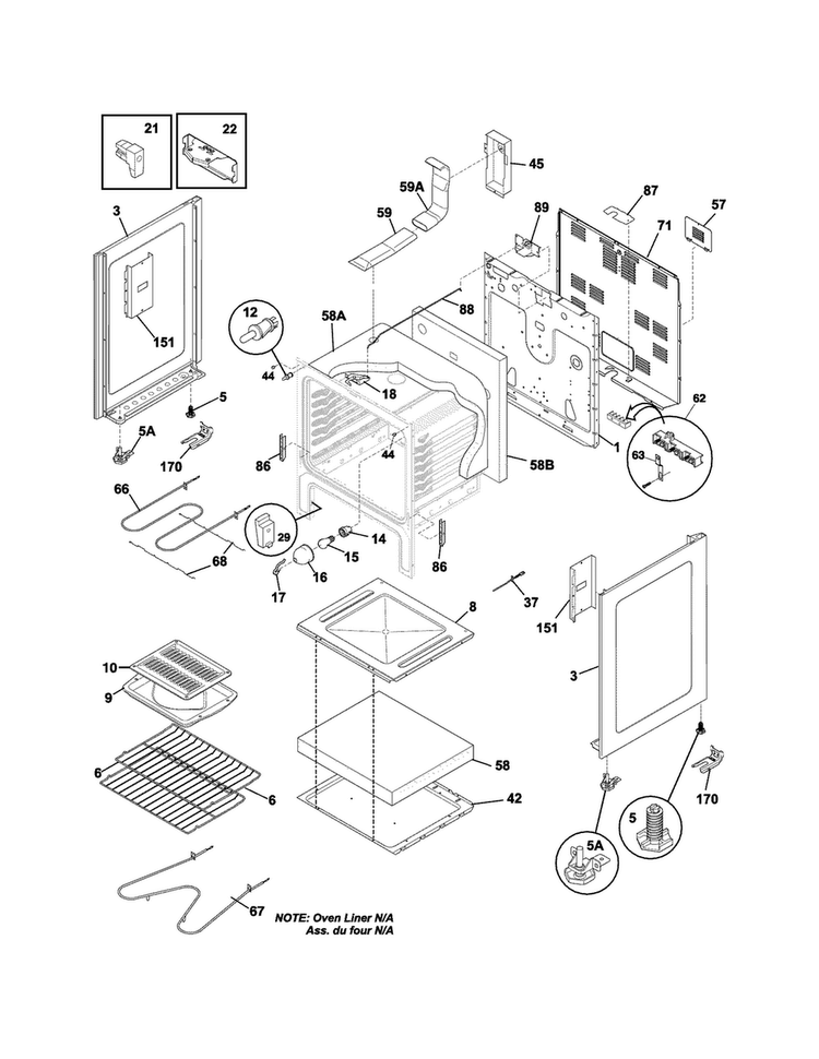 Body Diagram and Parts List for FFEF3017ZWE  Frigidaire Range