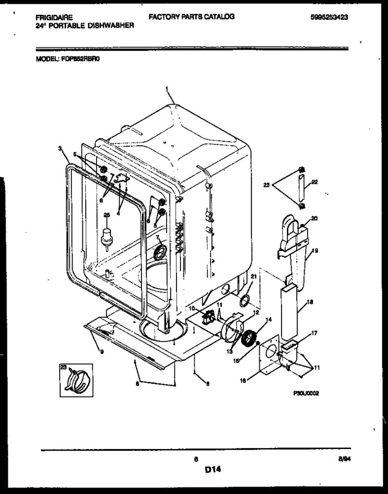 Tub And Frame Parts Diagram and Parts List for FDP652RBR0  Frigidaire Dishwasher