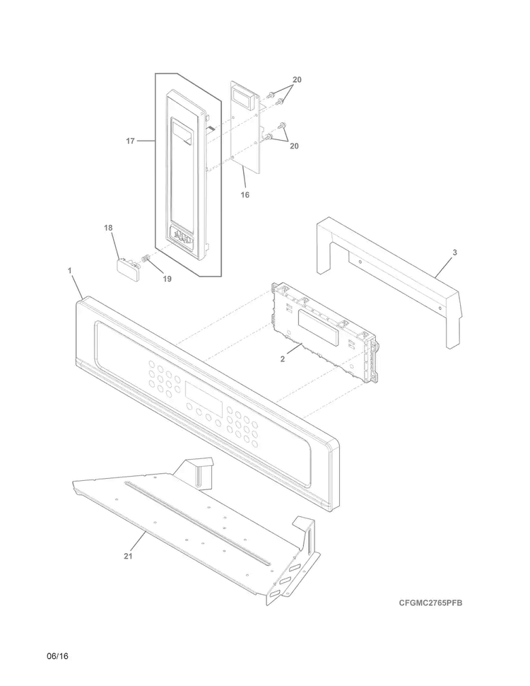 Control Panel Diagram and Parts List for FGMC2765PFE  Frigidaire Microwave Oven Combo