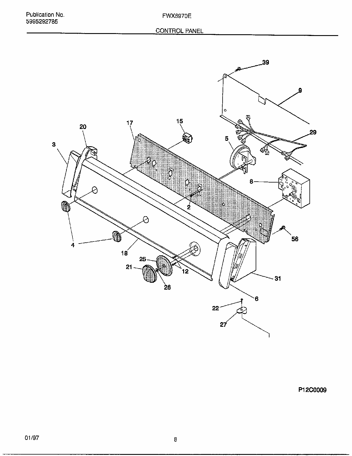 Control Panel Diagram and Parts List for FWX6970E  Frigidaire Washer