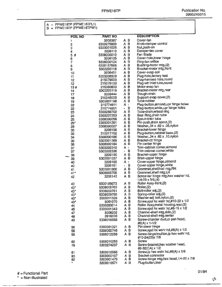 Refrigerator Page 5 Diagram and Parts List for FPWE18TP  Frigidaire Refrigerator