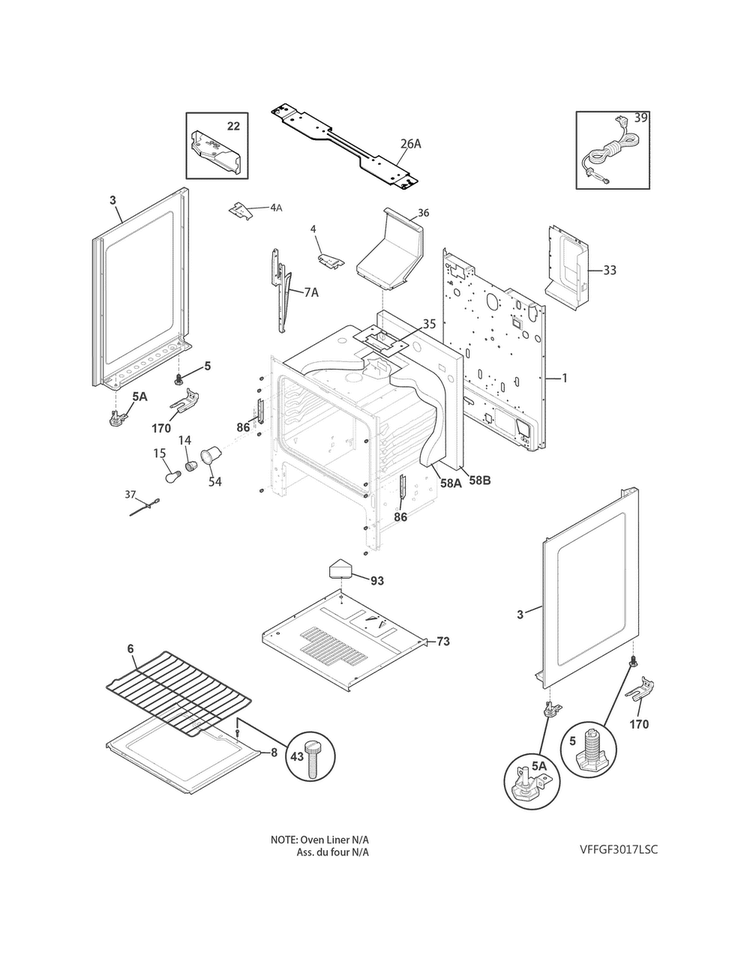Body Diagram and Parts List for FFGF3017LSE  Frigidaire Range