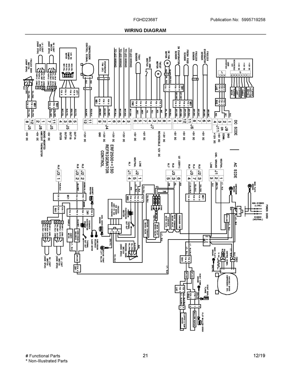 Wiring Diagram Diagram and Parts List for FGHD2368TF6  Frigidaire Refrigerator