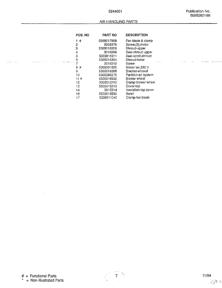 Air Handling Parts Page 2 Diagram and Parts List for 5244001A  Frigidaire Air Conditioner