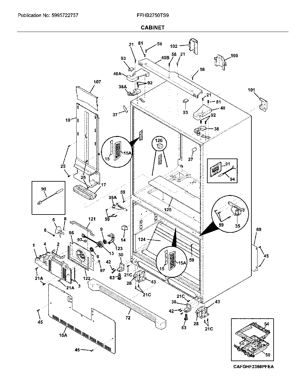 Cabinet Diagram and Parts List for FFHB2750TS9  Frigidaire Refrigerator