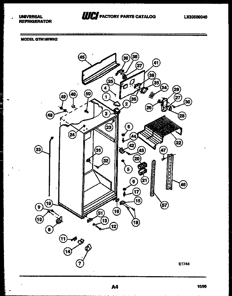 CABINET PARTS Diagram and Parts List for GTN198WV2  Uni Refrigerator