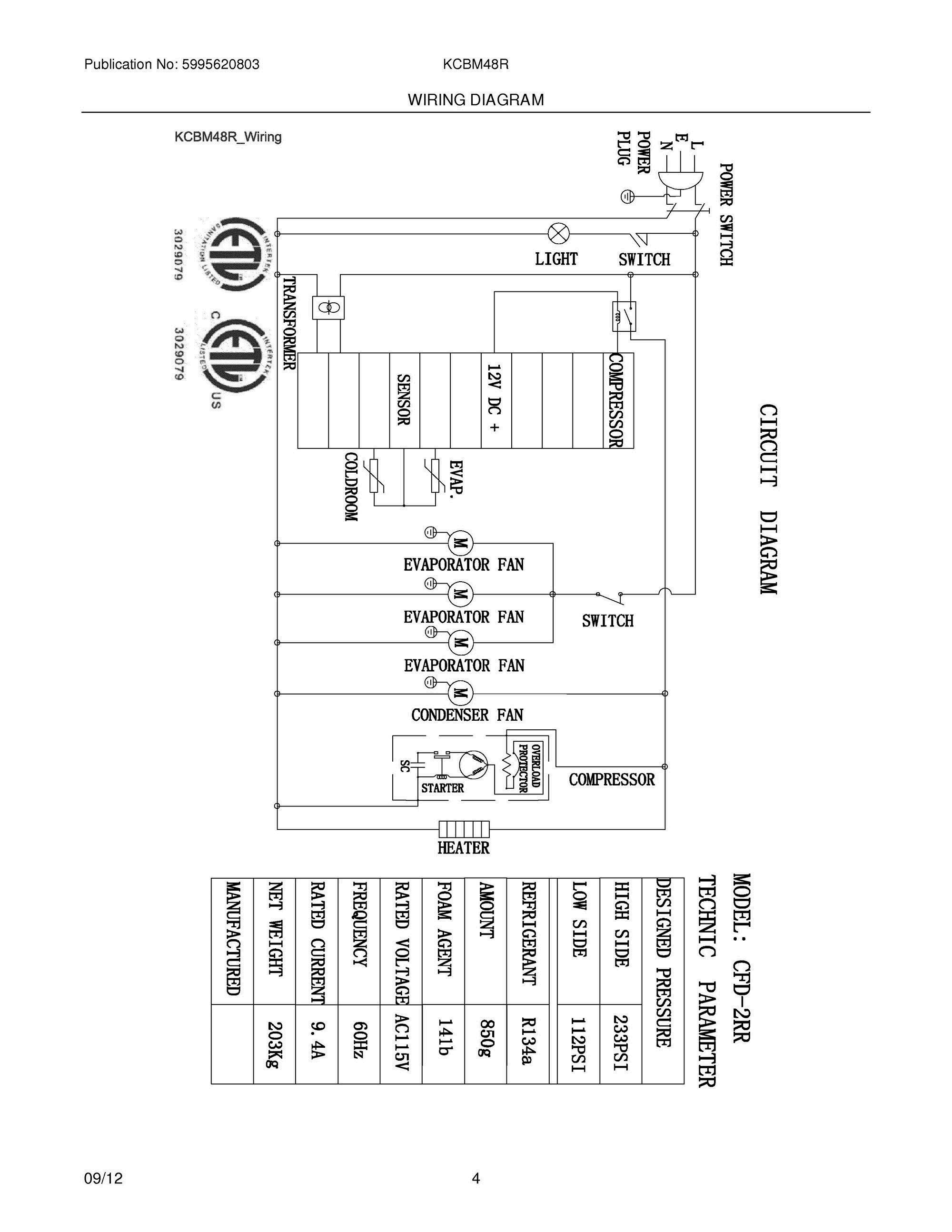 04 - WIRING DIAGRAM Diagram and Parts List for KCBM48R  Frigidaire Refrigerator